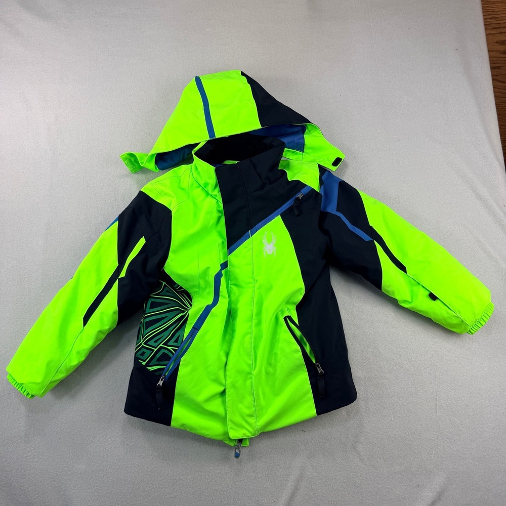 Spyder Boys Size 6 Ski Jacket Neon Green Black 3M Thinsulate Small to Tall Grow